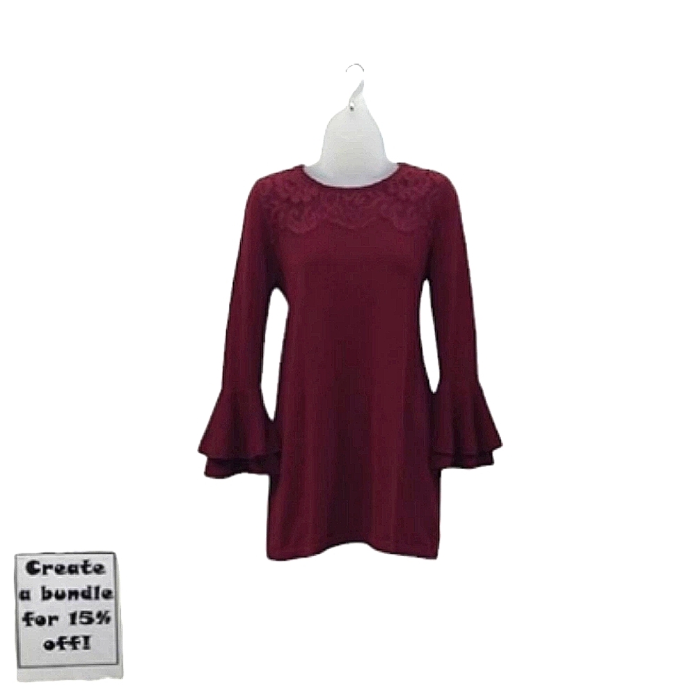 WHBM A-Line Micro Mini Dress Lace Accent Flare Bell Trumpet Sleeve Cocktail Y2K